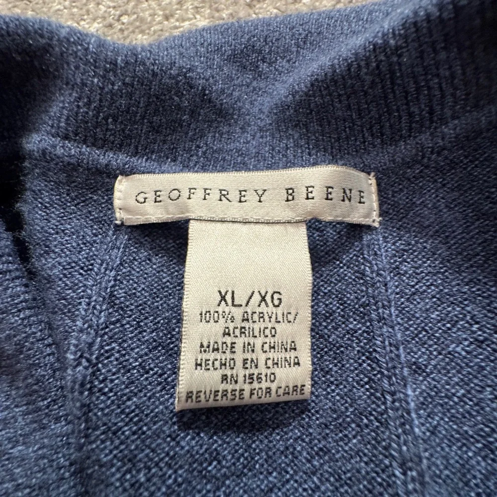 Geoffrey Beene Sweater Polo Mens XL Blue Acrylic Vintage Rugby Knit Textured